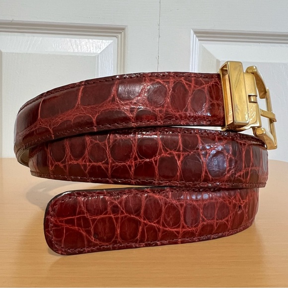 Mauri Men’s Red Genuine Alligator Belt Italy Size 36 - Picture 3 of 11